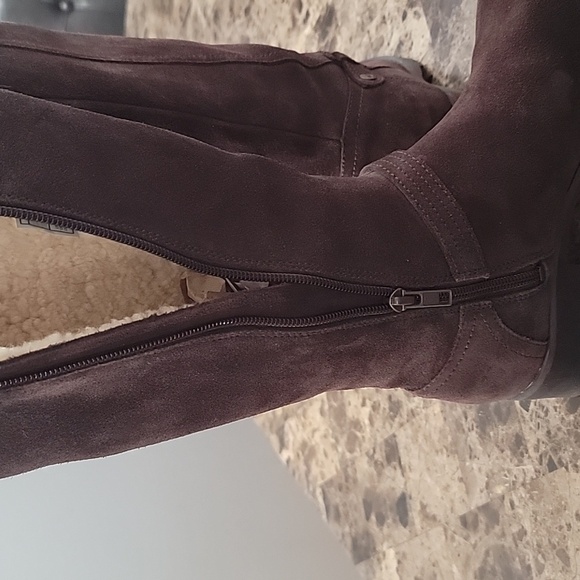 UGG Jillian Shearling Knee Boots Suede Leather Tall Brown Sheepskin Wint… - Picture 9 of 10